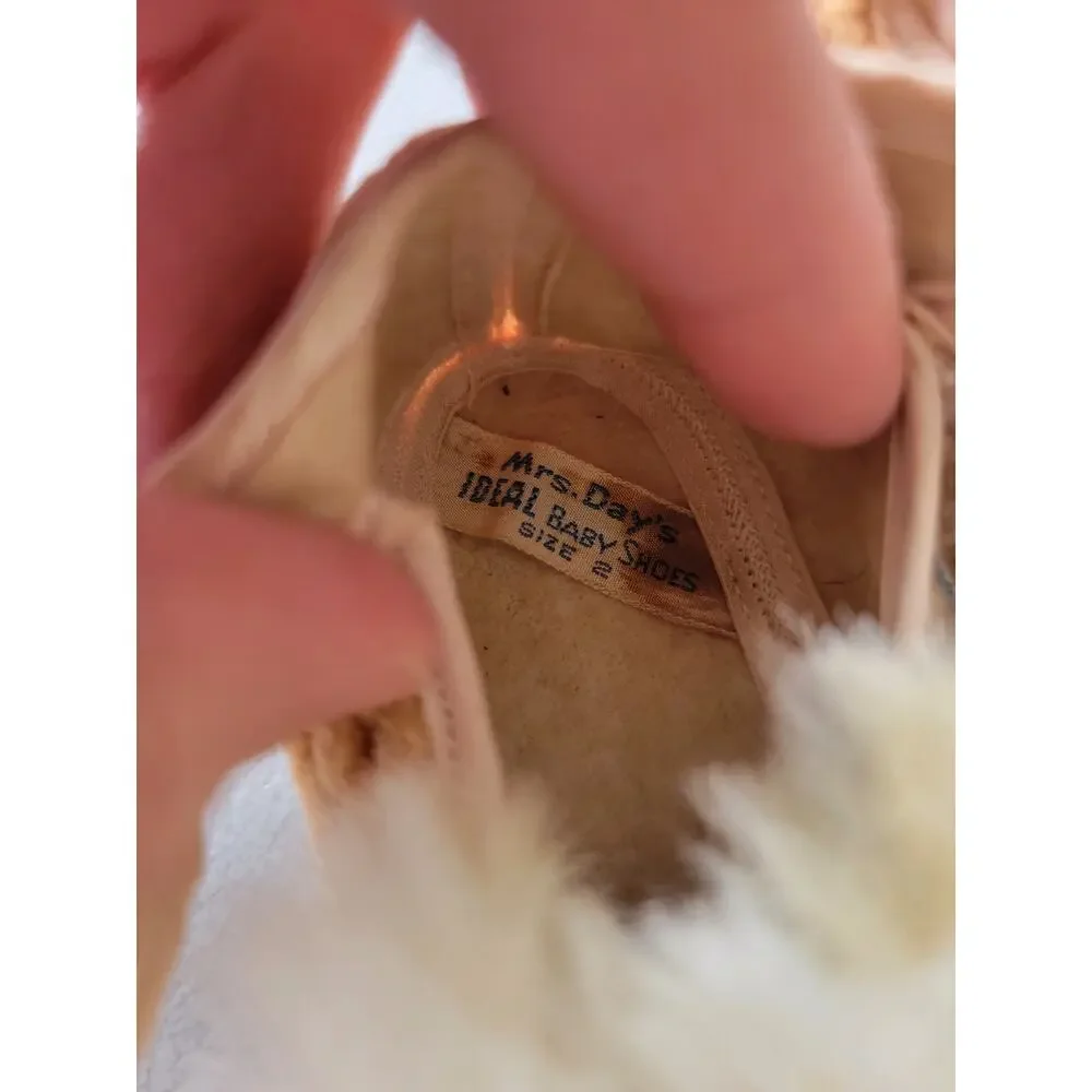 Vintage Mrs.‎ Day's Ideal Baby Shoes Ankle Strap Fur Soft Sole Booties Infant 2